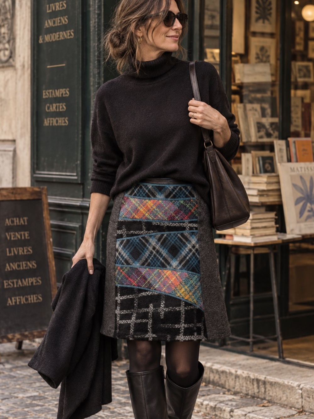 Steilmann Plaid Patchwork Wool Blend Skirt Size 10 Artsy Lagenlook Academia Chic